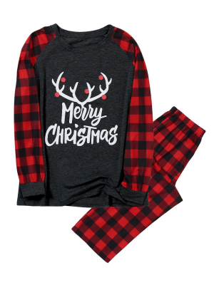 Pyjama de Noel Joyeux Noel imprime avec des bois de rennes details du modele adulte