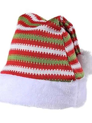 Bonnet de Noël rayé vert blanc et rouge (brodé)
