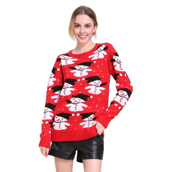 Pull de Noël Femme rouge bonhommes de neige