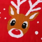 Pull de Noël Femme fun rouge Renne et Flocons