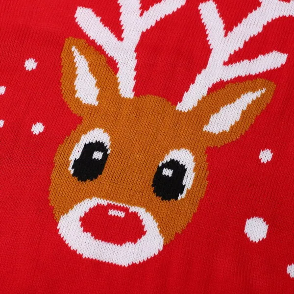 Pull de Noël Femme fun rouge Renne et Flocons