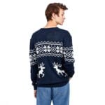 Pull de Noël Homme bleu rennes et flocons