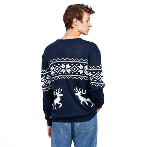 Pull de Noël Homme bleu rennes et flocons