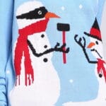 Pull de Noël Femme bleu ciel bonhommes de neige