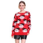 Pull de Noël Femme rouge bonhommes de neige