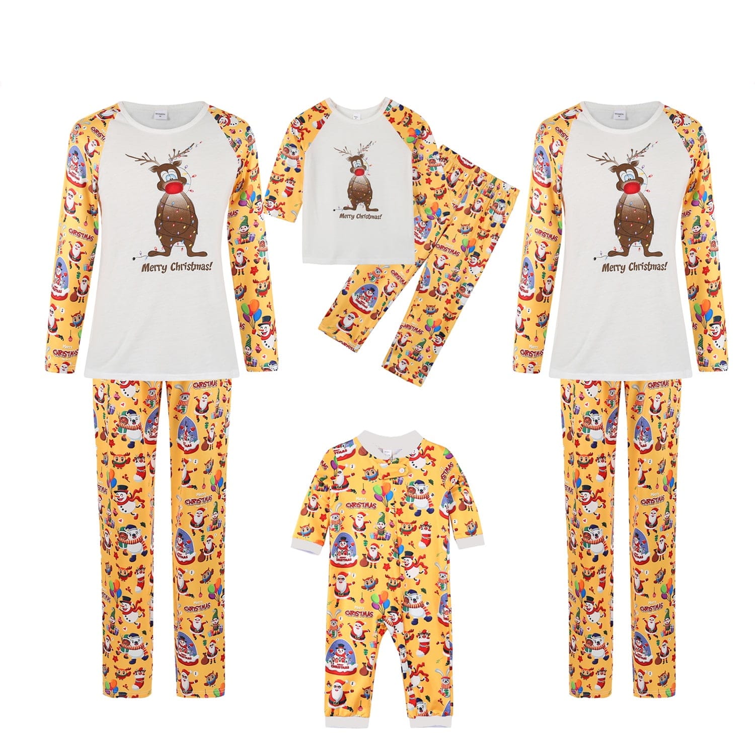 Pyjama De Noel Renne Enguirlande Jaune Et Blanc Avec Motifs Funs Pour La Famille Noel Shop