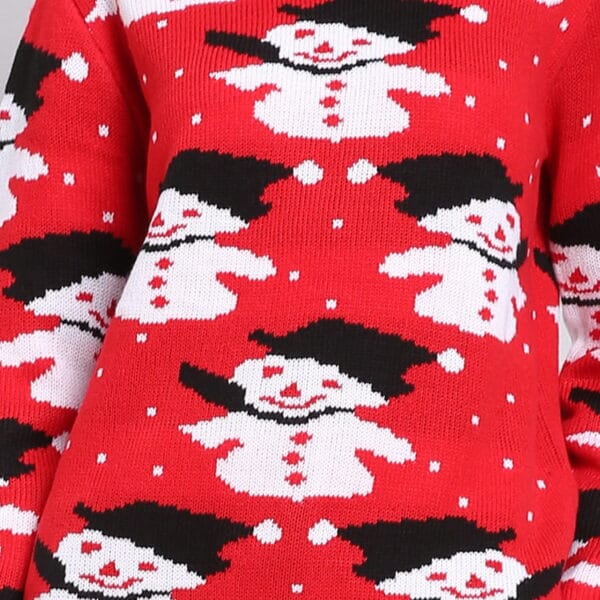 Pull de Noël Femme rouge bonhommes de neige