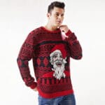 Pull de Noël Homme fun Père Noël Heureux rouge, noir avec flocons, sapins