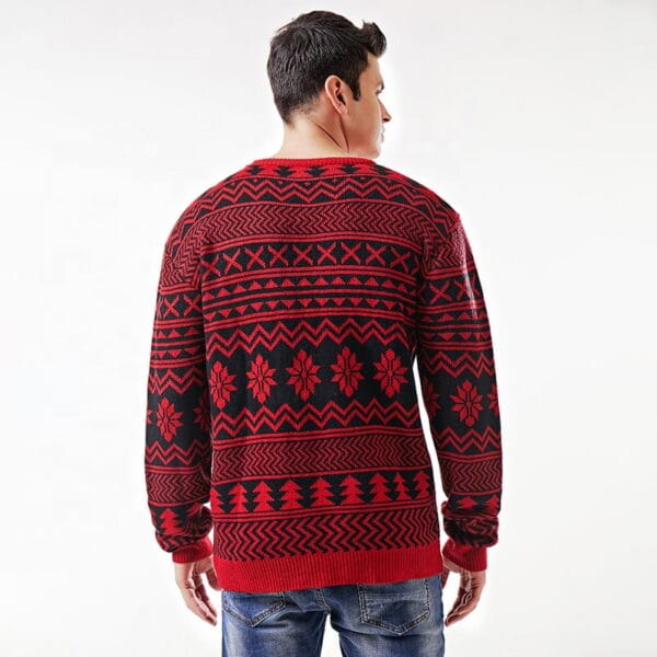 Pull de Noël Homme fun Père Noël Heureux rouge, noir avec flocons, sapins