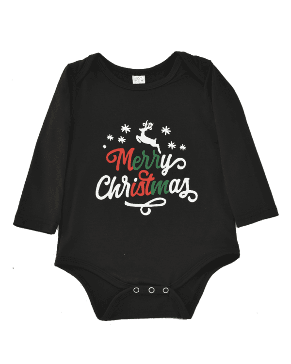 Pyjama de Noël imprimé Joyeux Noël, noir avec un renne volant