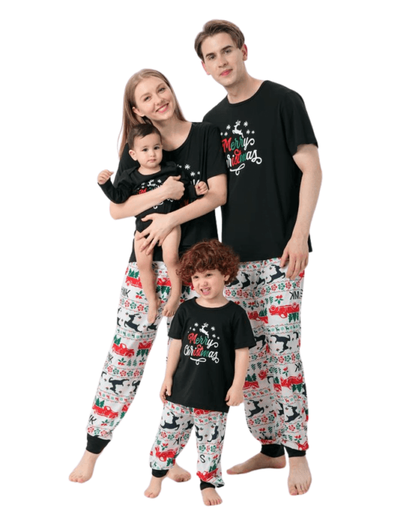 Pyjama de Noël imprimé Joyeux Noël, noir avec un renne volant
