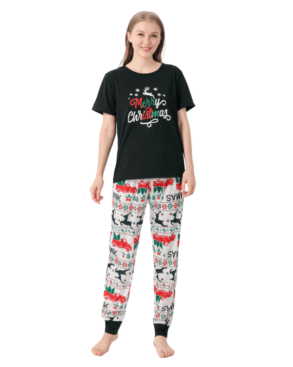 Pyjama de Noël imprimé Joyeux Noël, noir avec un renne volant