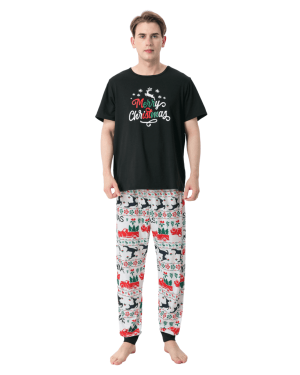 Pyjama de Noël imprimé Joyeux Noël, noir avec un renne volant