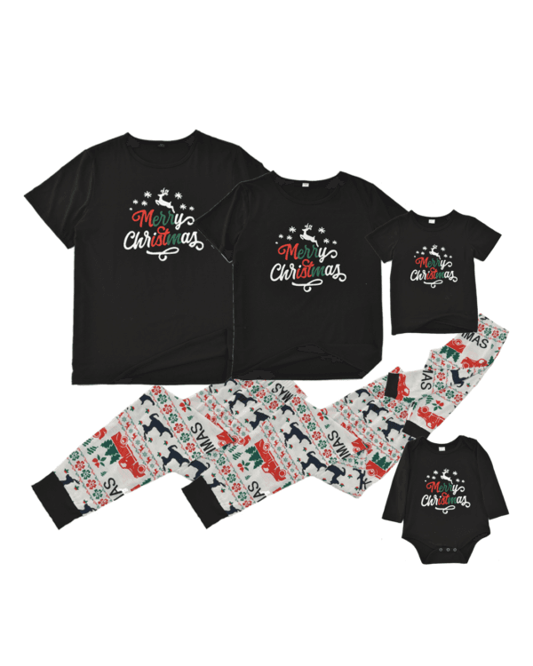 Pyjama de Noël imprimé Joyeux Noël, noir avec un renne volant