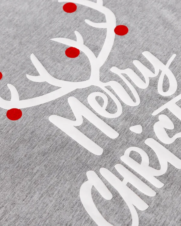Pyjama de Noël Gris Rouge à Carreaux Bois Rennes Merry Christmas