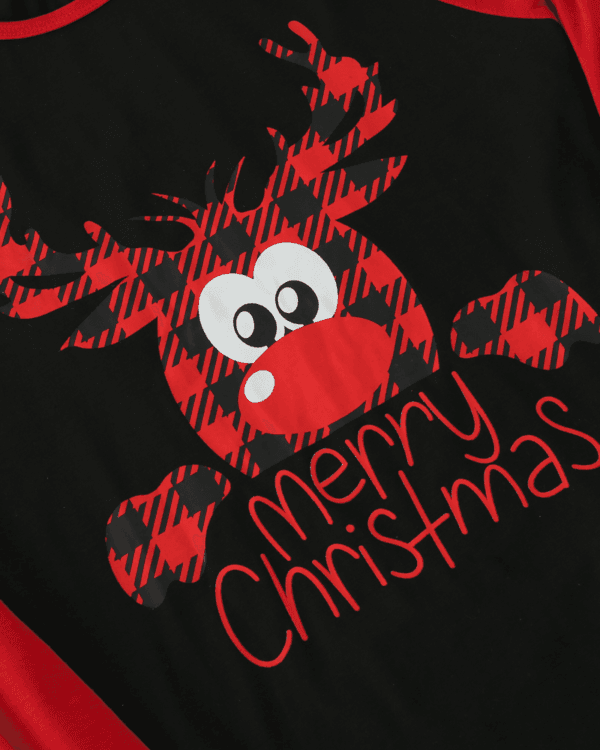 Pyjama de Noël Noir Rouge à motifs imprimé Renne Nez Rouge pour la famille