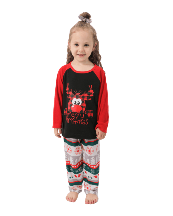 Pyjama de Noël Noir Rouge à motifs imprimé Renne Nez Rouge pour la famille