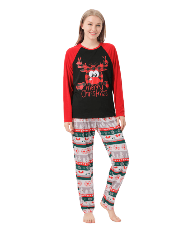 Pyjama de Noël Noir Rouge à motifs imprimé Renne Nez Rouge pour la famille