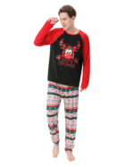 Pyjama de Noël Noir Rouge à motifs imprimé Renne Nez Rouge pour la famille