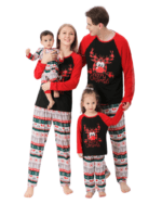 Pyjama de Noël Noir Rouge à motifs imprimé Renne Nez Rouge pour la famille