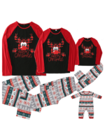 Pyjama de Noël Noir Rouge à motifs imprimé Renne Nez Rouge pour la famille
