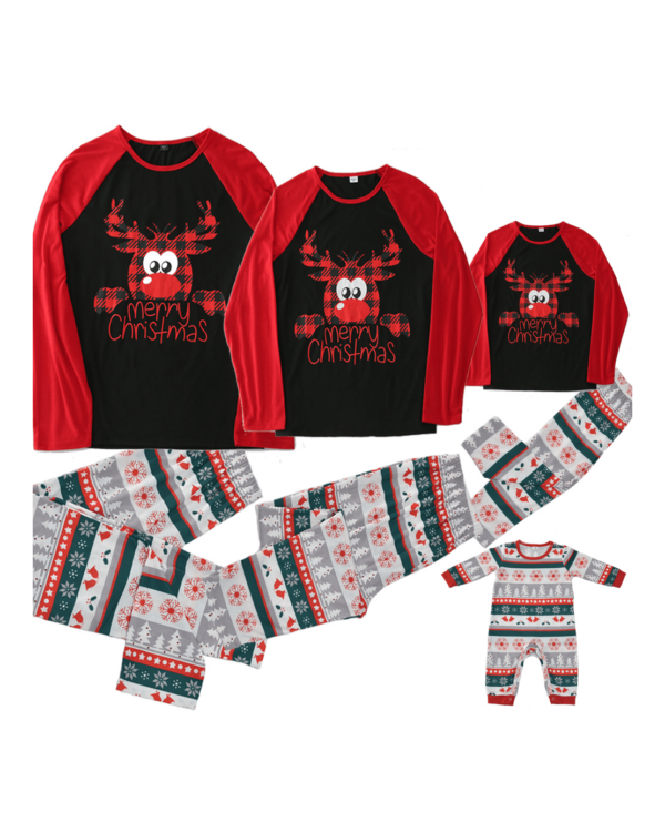 Pyjama de Noël Noir Rouge à motifs imprimé Renne Nez Rouge pour la famille