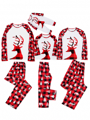 Pyjama de Noel renne rouge photo de style carreaux de differentes coupes