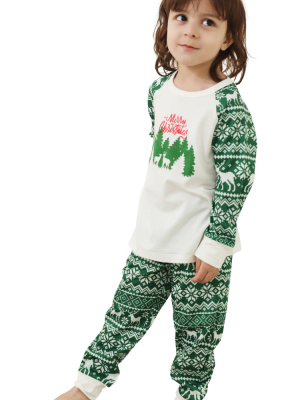 Pyjama de Noel vert et doux avec des motifs de Noel pour les enfants fille et garcon