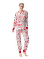 Pyjama de Noël style broderie motifs Rennes Sapins et Flocons
