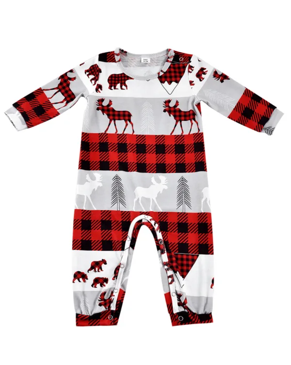 Pyjama de Noël Gris, Rouge, Noir à Carreaux motifs Caribou Ours et Sapins pour la famille