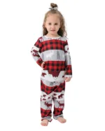 Pyjama de Noël Gris, Rouge, Noir à Carreaux motifs Caribou Ours et Sapins pour la famille