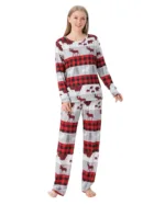 Pyjama de Noël Gris, Rouge, Noir à Carreaux motifs Caribou Ours et Sapins pour la famille