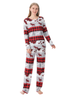 Pyjama de Noël Gris, Rouge, Noir à Carreaux motifs Caribou Ours et Sapins pour la famille