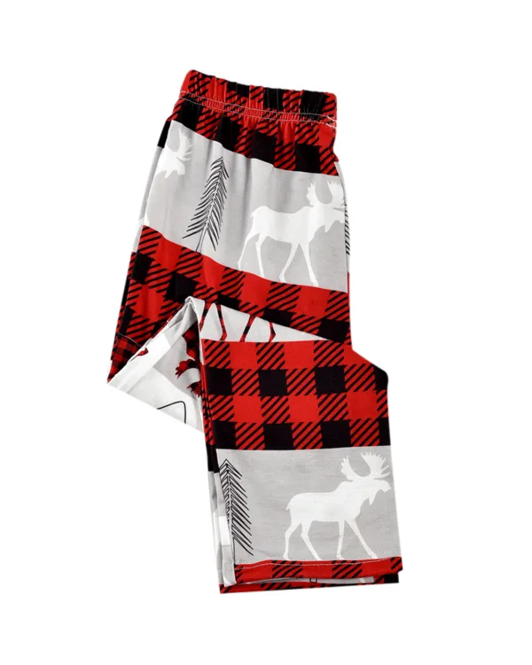 Pyjama de Noël Gris, Rouge, Noir à Carreaux motifs Caribou Ours et Sapins pour la famille