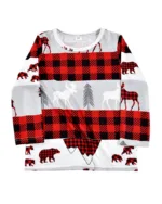 Pyjama de Noël Gris, Rouge, Noir à Carreaux motifs Caribou Ours et Sapins pour la famille