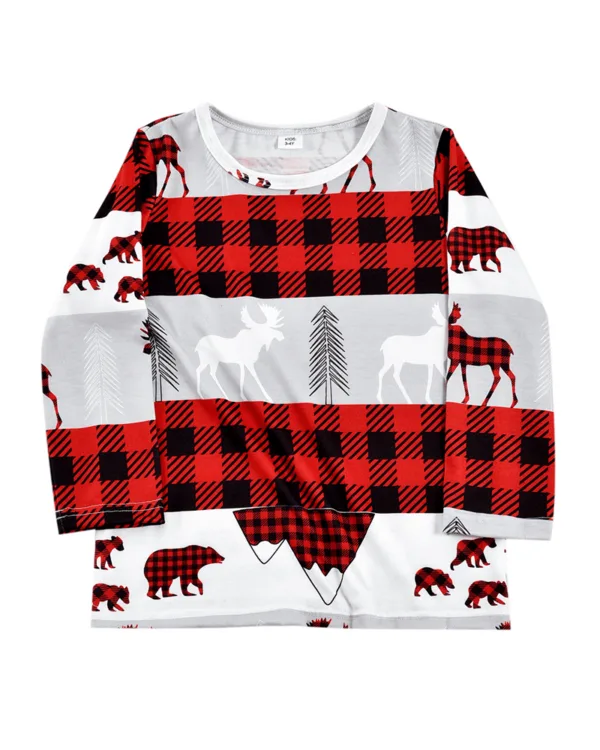 Pyjama de Noël Gris, Rouge, Noir à Carreaux motifs Caribou Ours et Sapins pour la famille