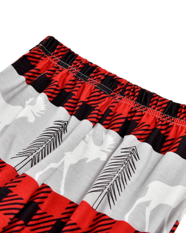 Pyjama de Noël Gris, Rouge, Noir à Carreaux motifs Caribou Ours et Sapins pour la famille