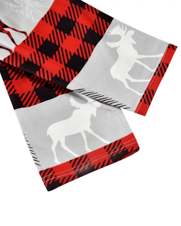 Pyjama de Noël Gris, Rouge, Noir à Carreaux motifs Caribou Ours et Sapins pour la famille