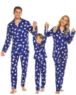 Élégant Pyjama de Noël boutonné, Ours polaire, bleu