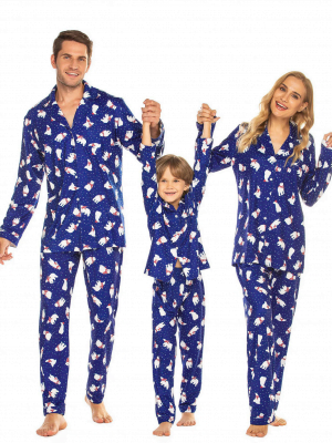 Élégant Pyjama de Noël boutonné, Ours polaire, bleu