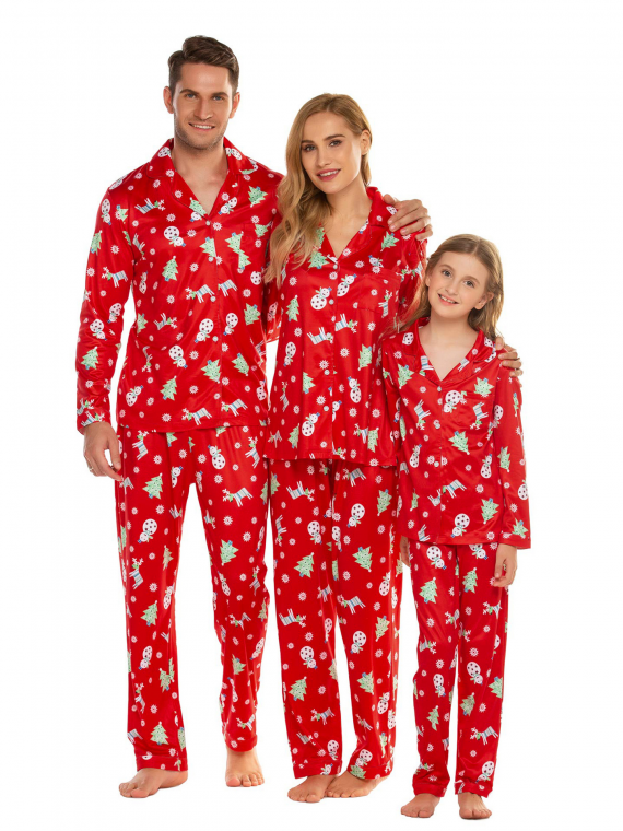 Pyjama de Noël élégant, boutonné, rouge
