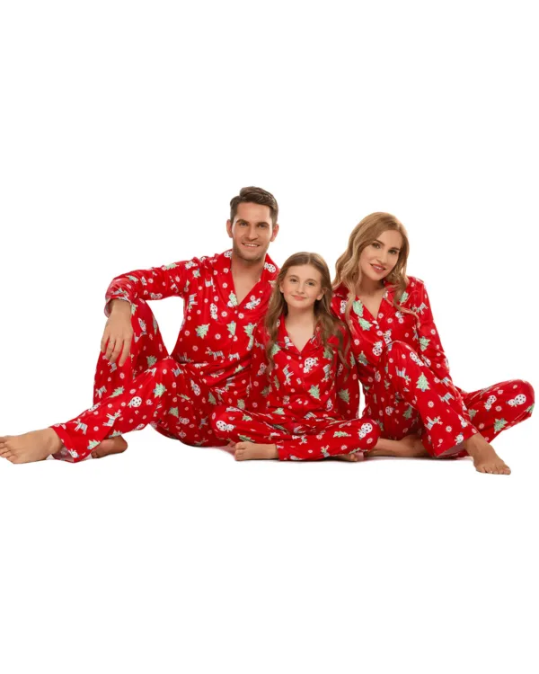 Pyjama de Noël élégant, boutonné, rouge