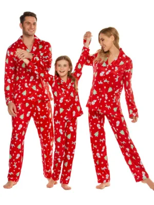 Pyjama de Noël élégant, boutonné, rouge