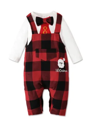 Pyjama grenouillère Noël bébé élégant Mon Premier Noël à carreaux