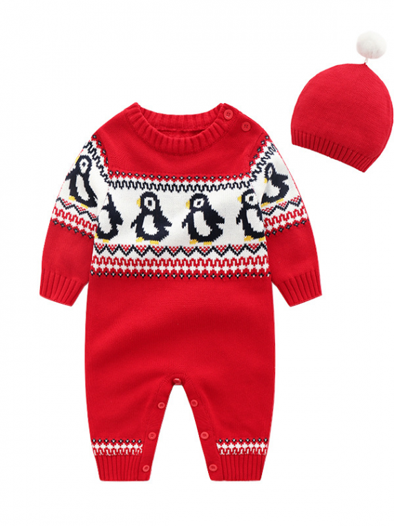 Pyjama Grenouillère de Noël pour bébé brodée de pingouins