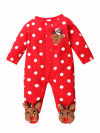 Pyjama grenouillère de Noël pour bébé brodée d'un petit renne, rouge et blanc