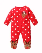 Pyjama grenouillère de Noël pour bébé brodée d'un petit renne, rouge et blanc