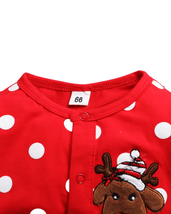 Pyjama grenouillère de Noël pour bébé brodée d'un petit renne, rouge et blanc