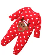 Pyjama grenouillère de Noël pour bébé brodée d'un petit renne, rouge et blanc