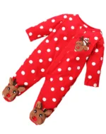 Pyjama grenouillère de Noël pour bébé brodée d'un petit renne, rouge et blanc